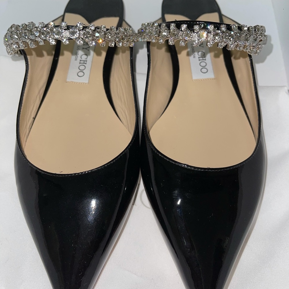 Jimmy Choo Embellished Patent Leather Flat Mules BRAND NEW - Picture 7 of 9